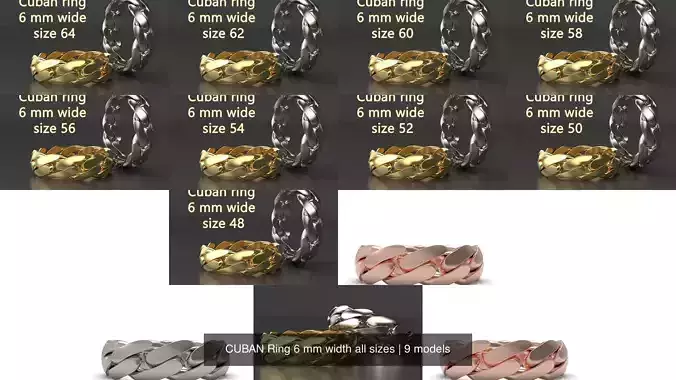 CUBAN Ring 6 mm width all sizes