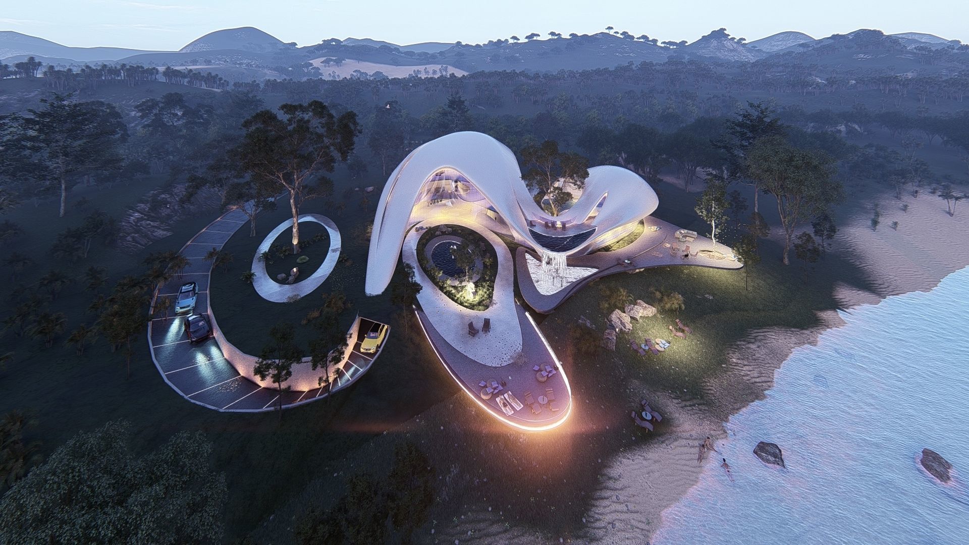 Organic architecture beach villa house Lumion render Bonus Revit 3D model_21