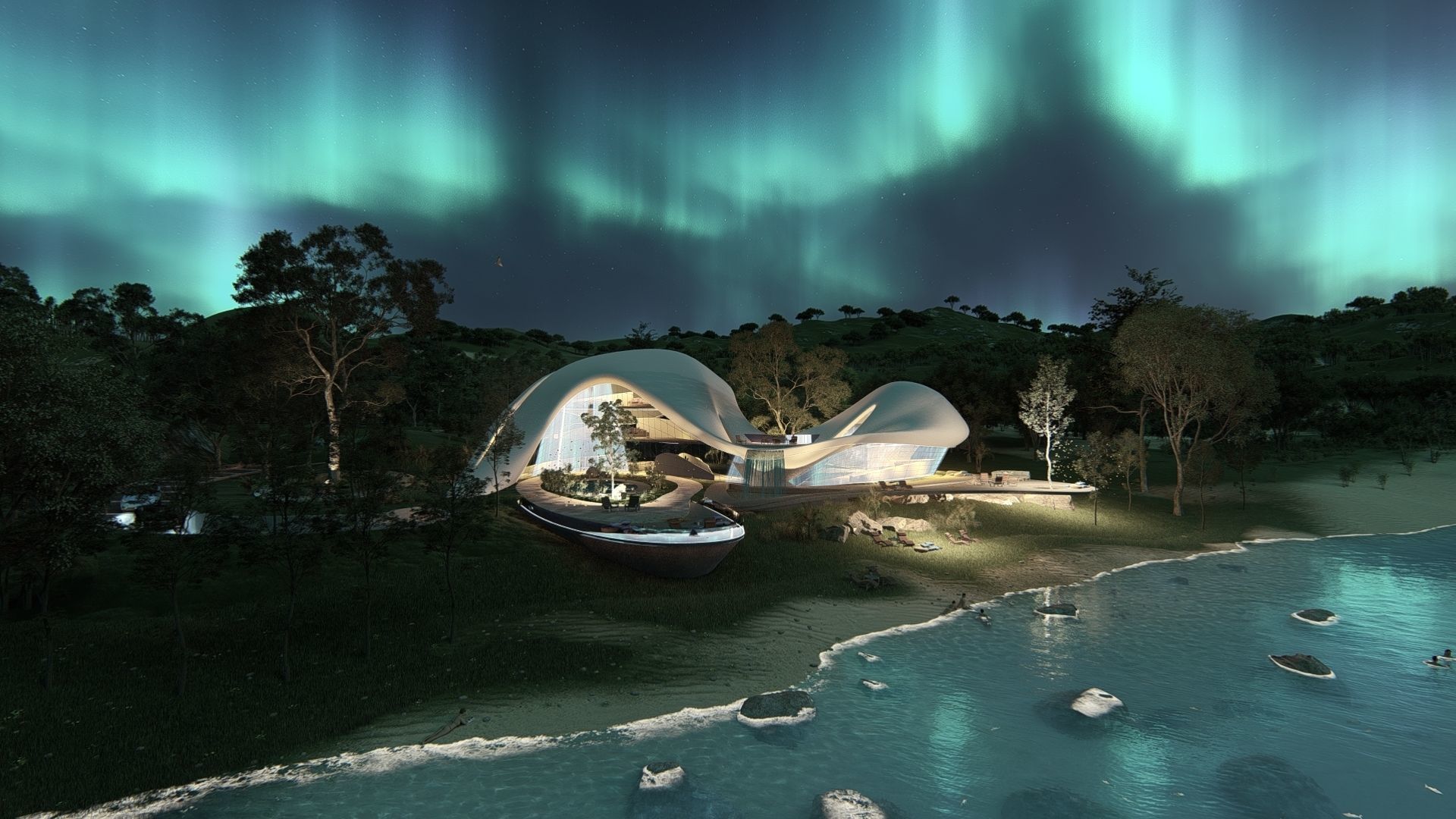 Organic architecture beach villa house Lumion render Bonus Revit 3D model_16