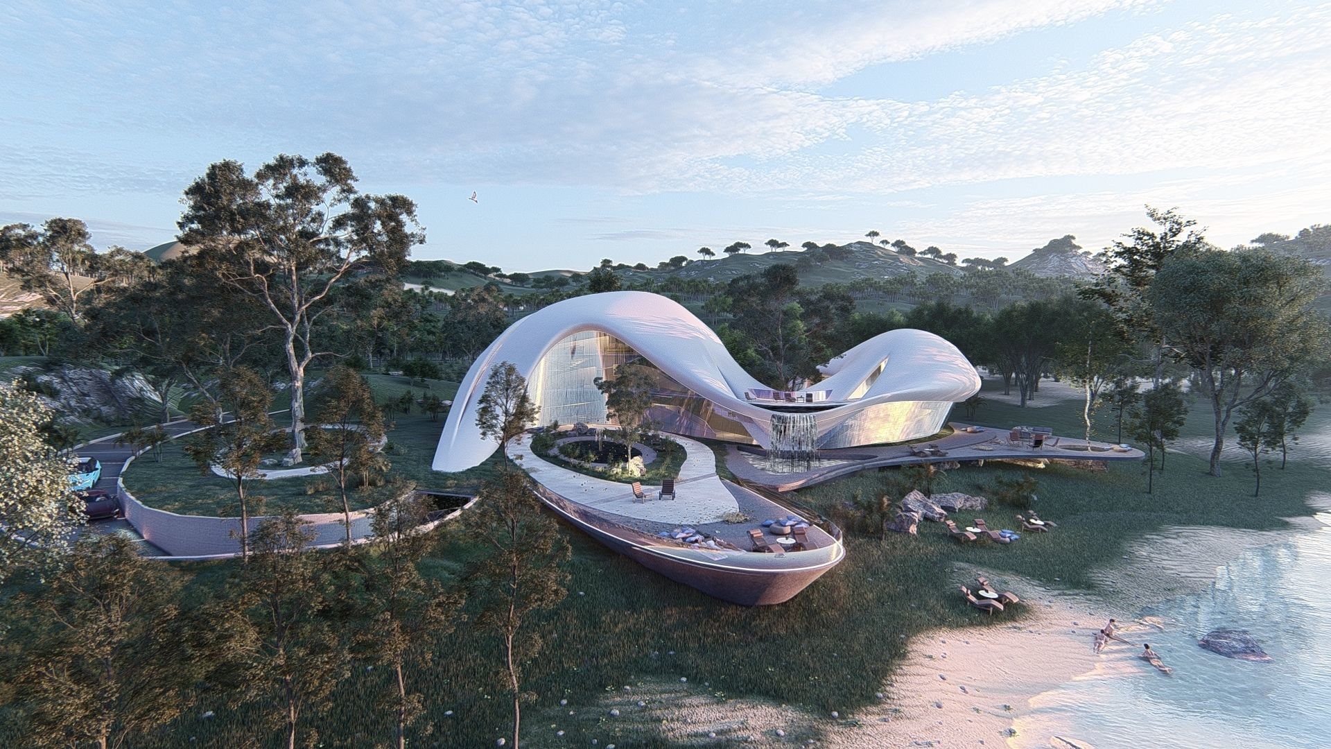 Organic architecture beach villa house Lumion render Bonus Revit 3D model_25