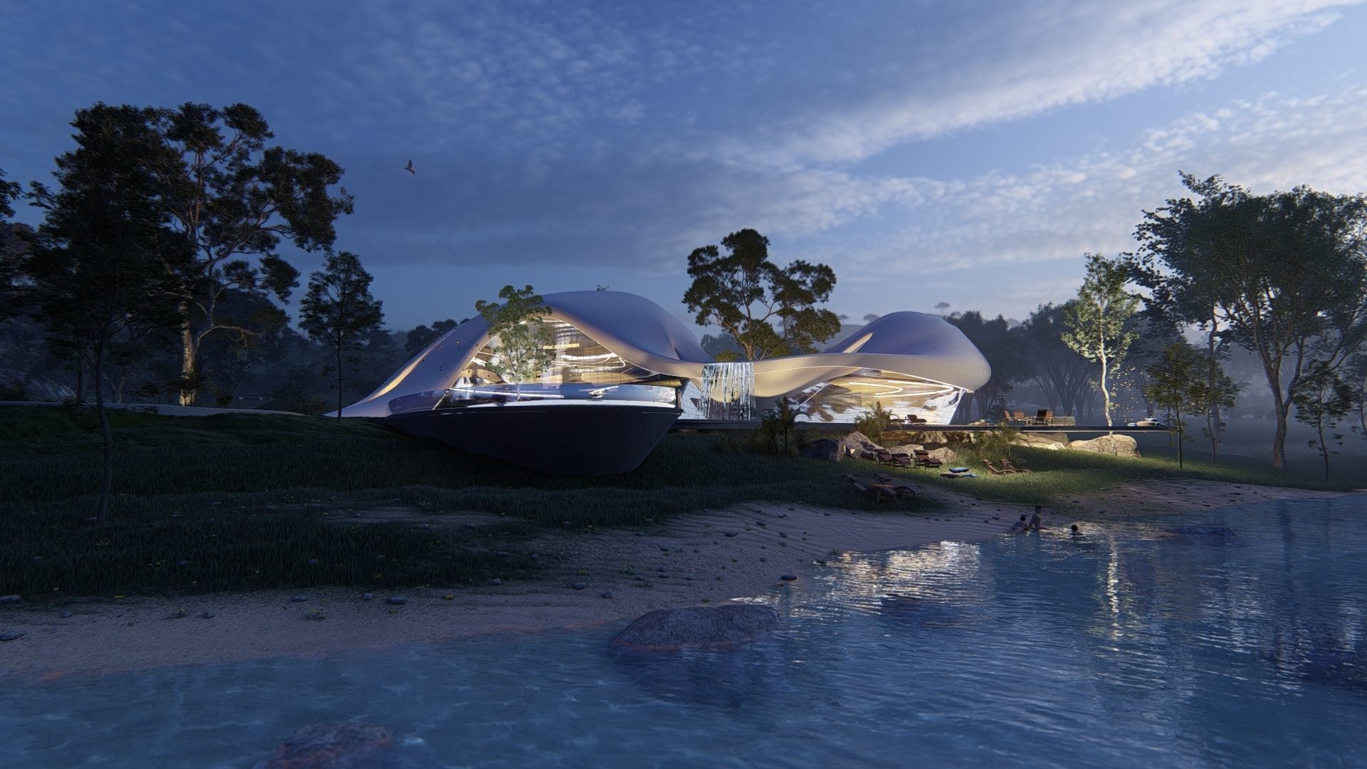 Organic architecture beach villa house Lumion render Bonus Revit 3D model_6