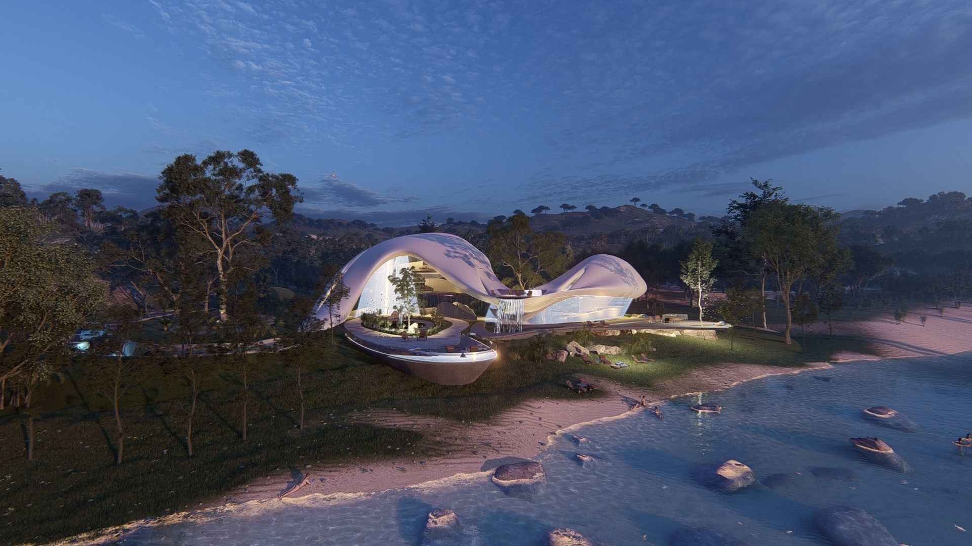 Organic architecture beach villa house Lumion render Bonus Revit 3D model_14