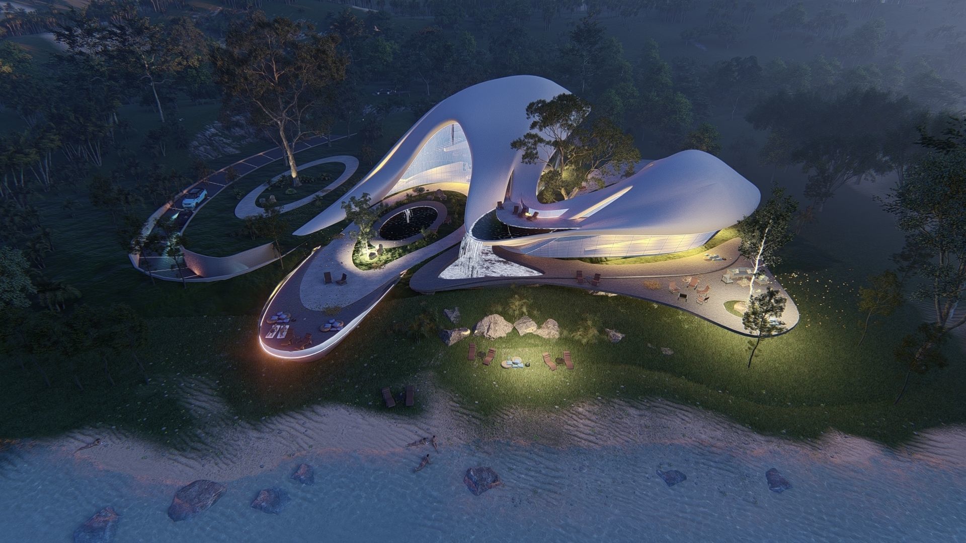 Organic architecture beach villa house Lumion render Bonus Revit 3D model_19