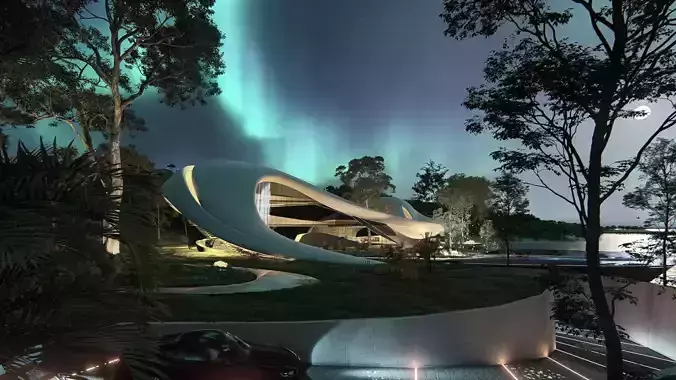 Organic architecture beach villa house Lumion render Bonus Revit 3D model