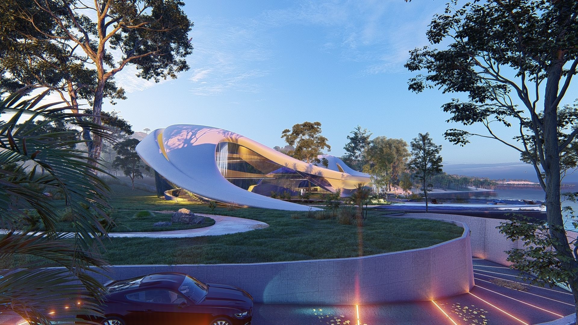 Organic architecture beach villa house Lumion render Bonus Revit 3D model_7