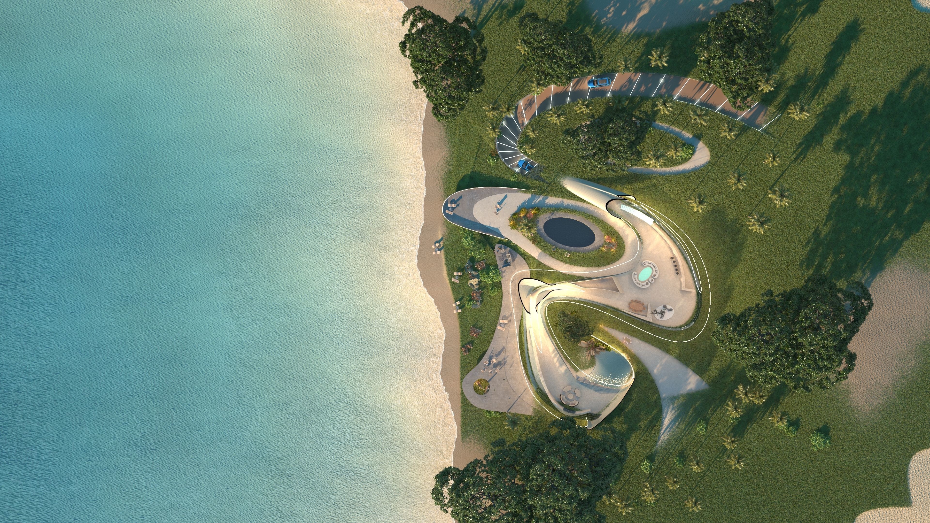 Organic architecture beach villa house Lumion render Bonus Revit 3D model_30