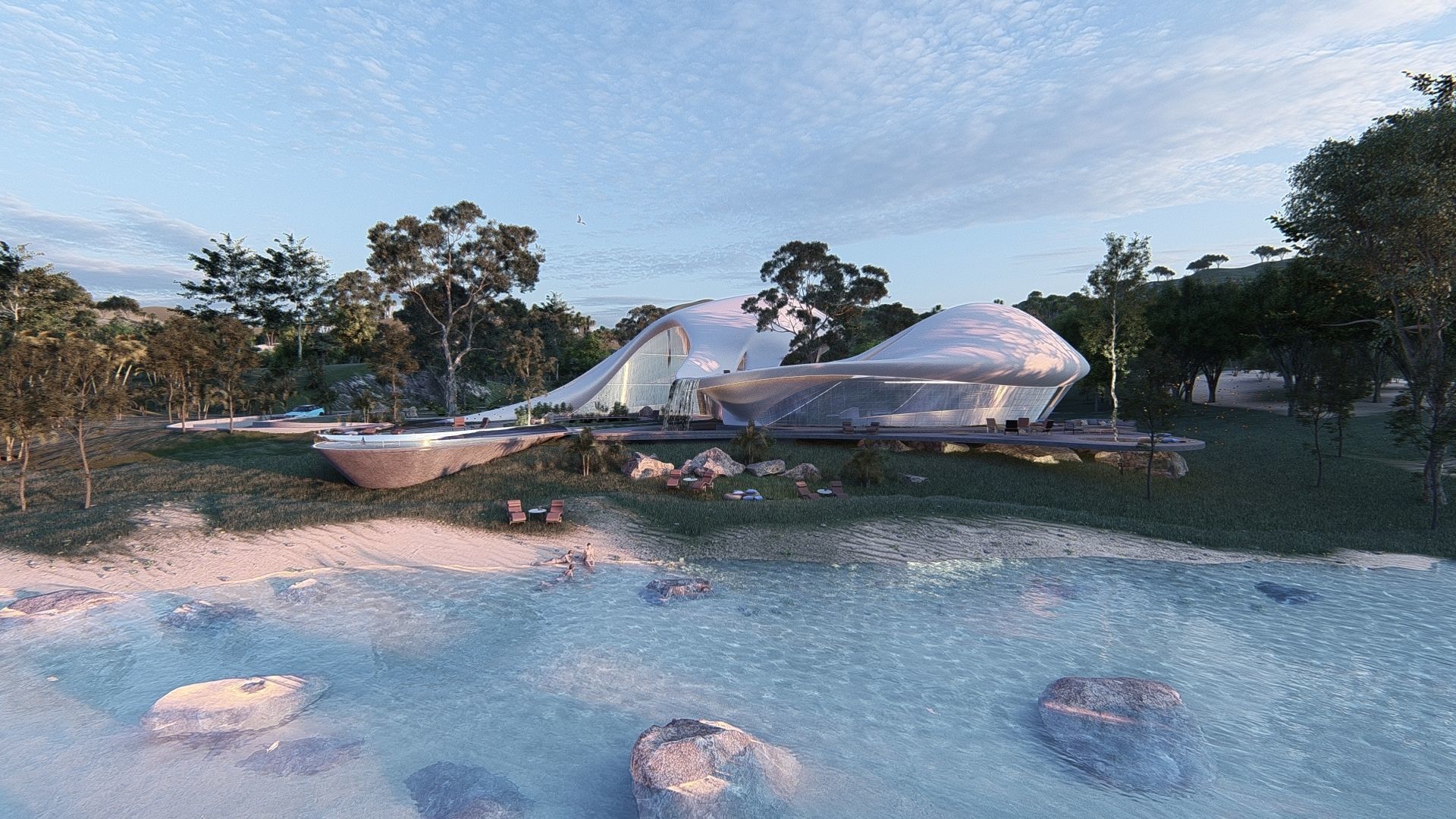 Organic architecture beach villa house Lumion render Bonus Revit 3D model_1