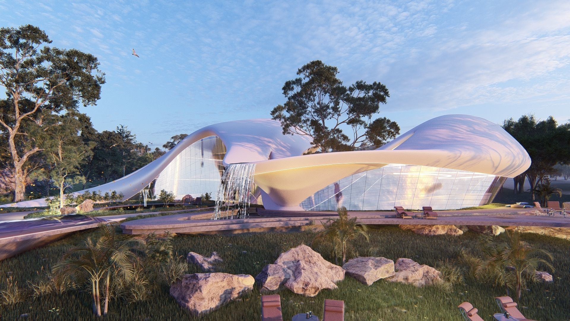 Organic architecture beach villa house Lumion render Bonus Revit 3D model_20