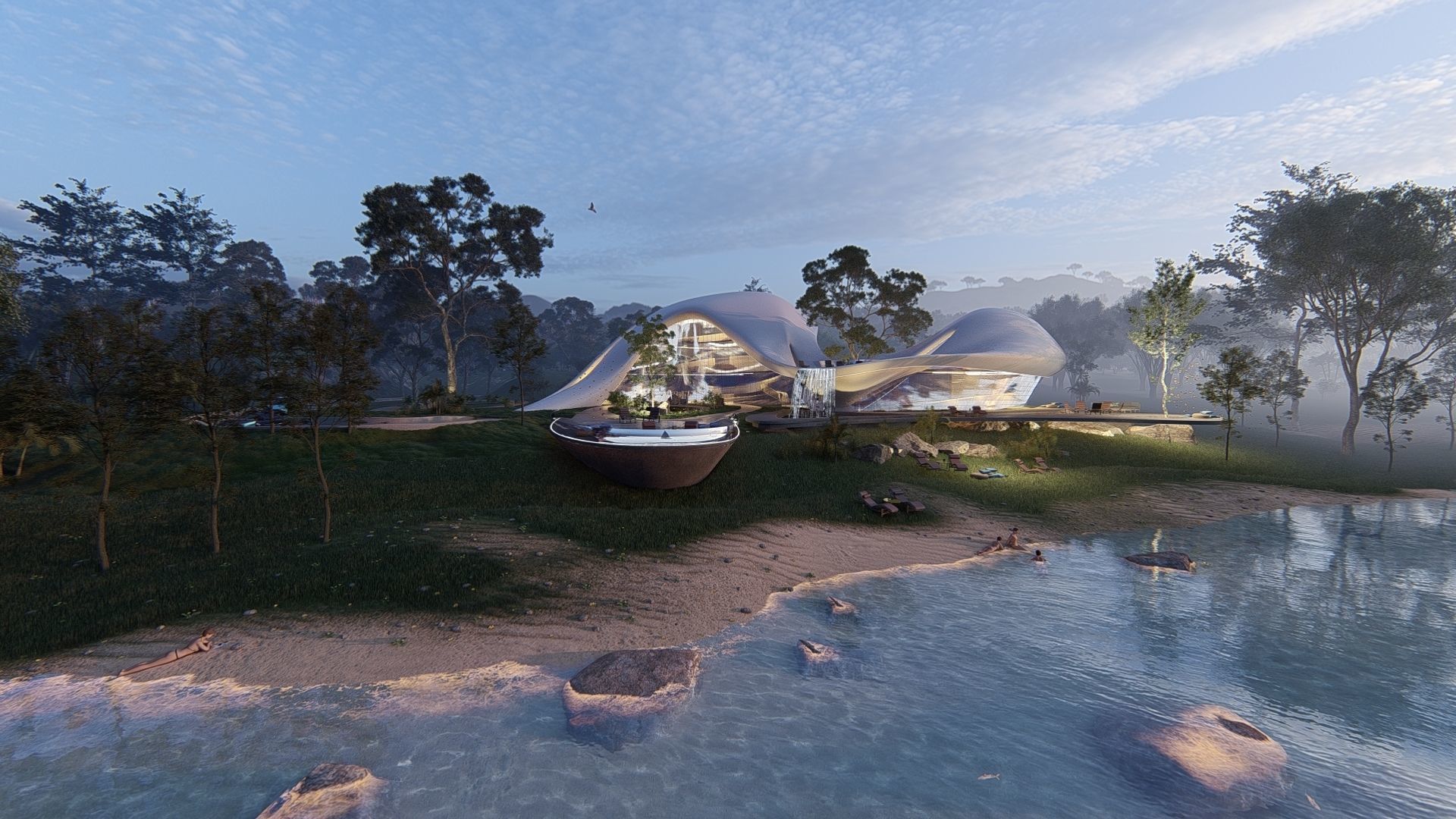 Organic architecture beach villa house Lumion render Bonus Revit 3D model_18