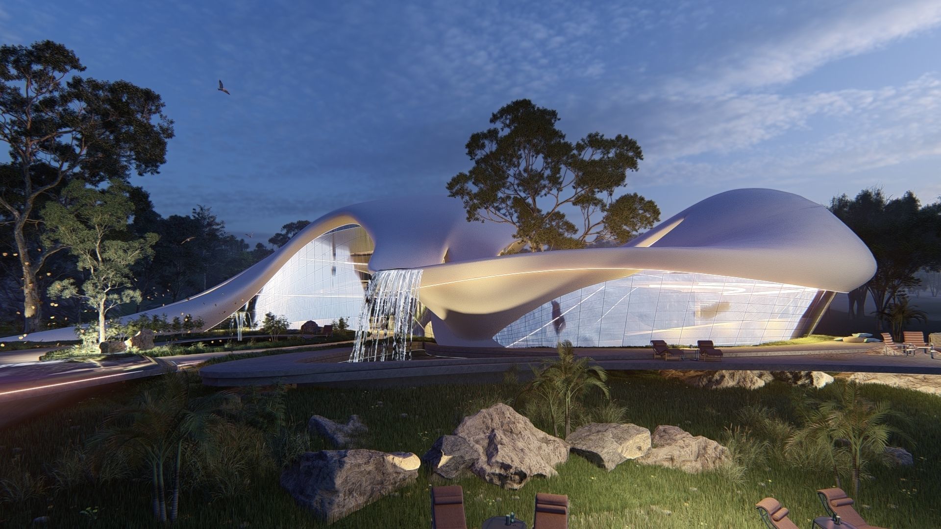 Organic architecture beach villa house Lumion render Bonus Revit 3D model_23