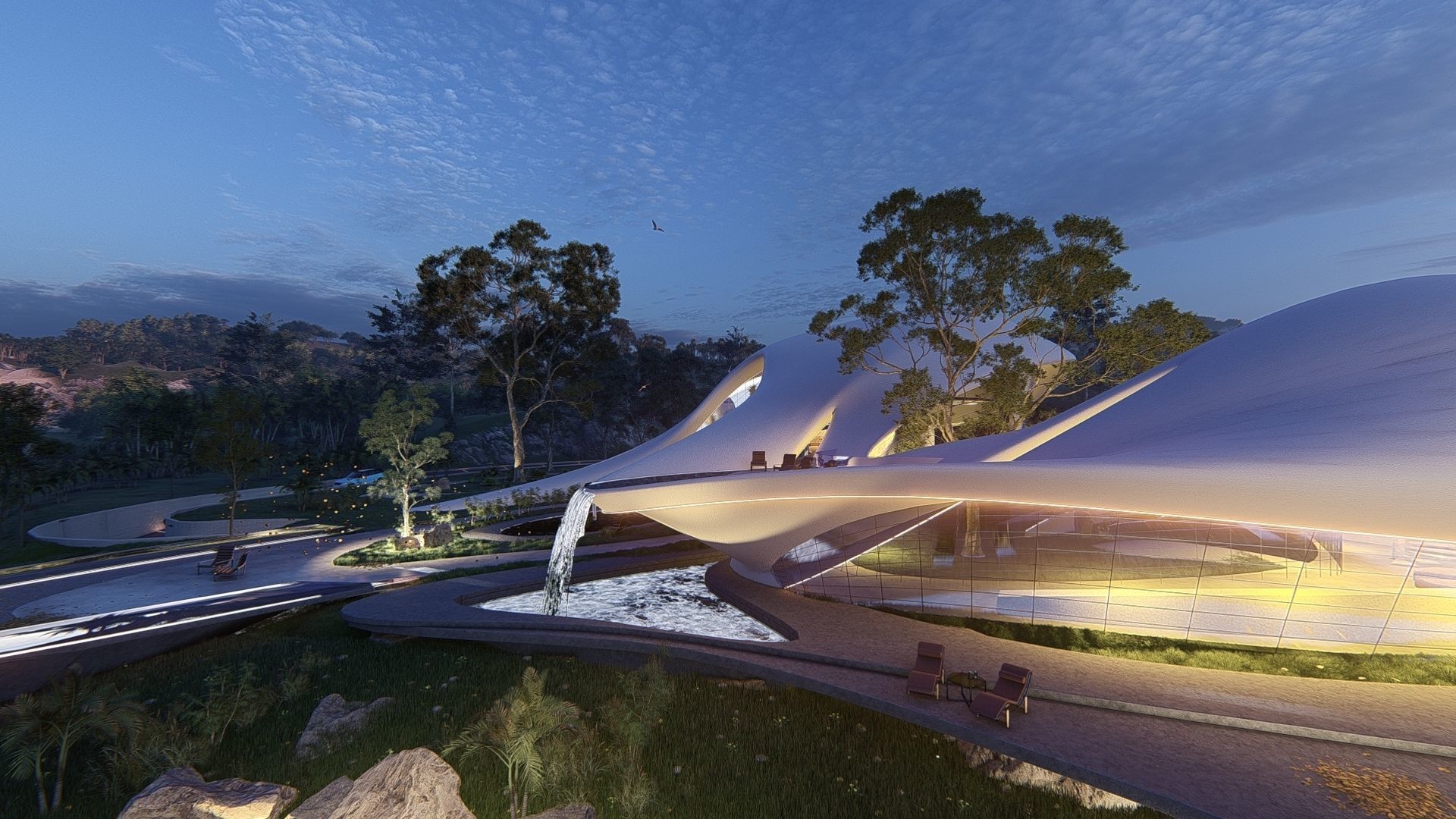 Organic architecture beach villa house Lumion render Bonus Revit 3D model_22