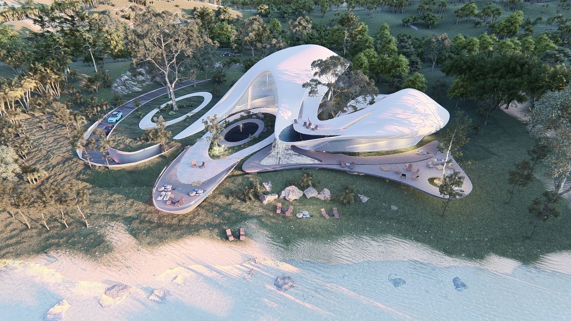 Organic architecture beach villa house Lumion render Bonus Revit 3D model_29