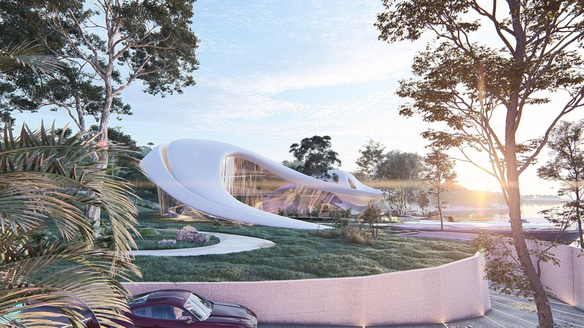 Organic architecture beach villa house Lumion render Bonus Revit 3D model_3