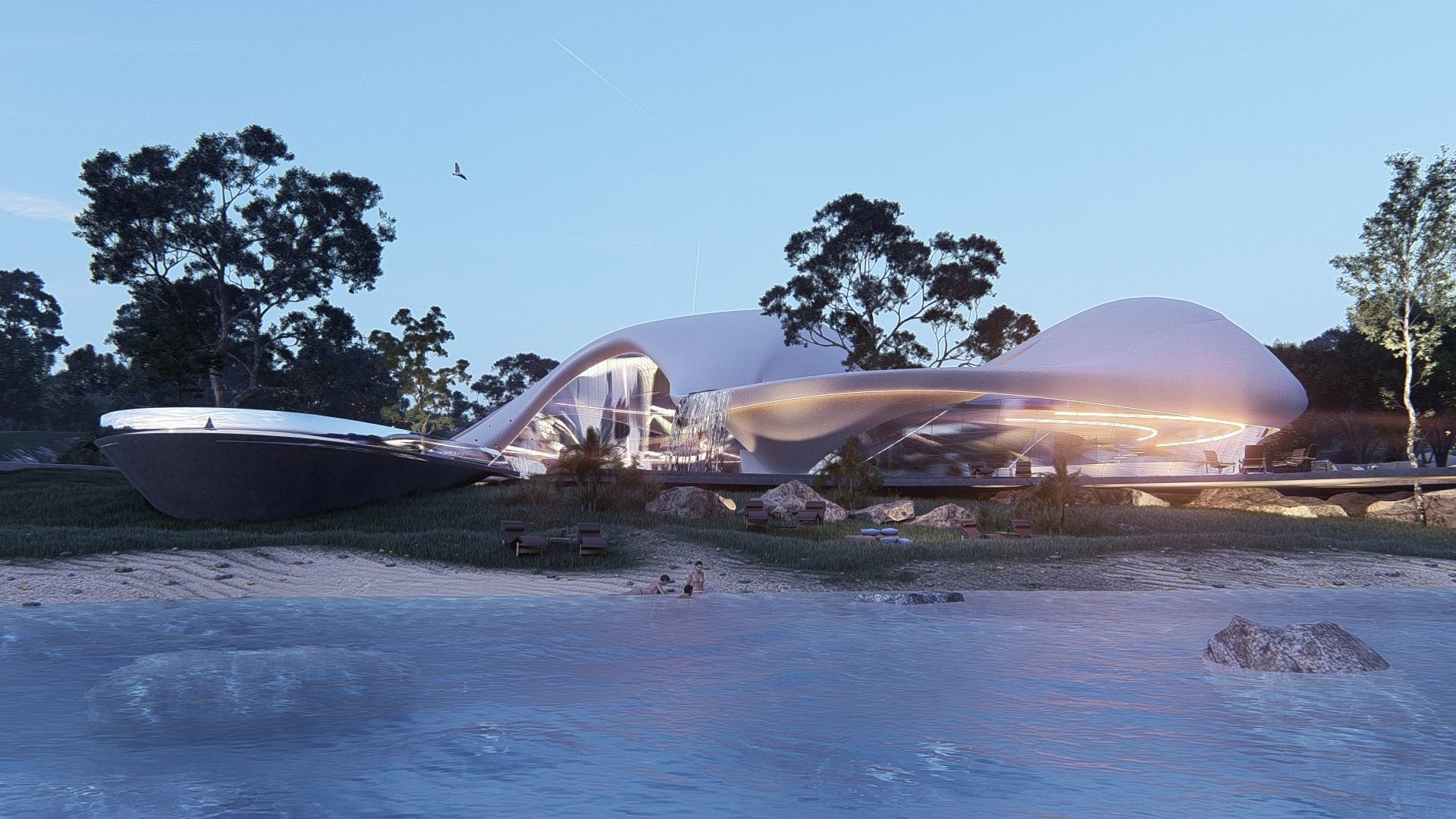 Organic architecture beach villa house Lumion render Bonus Revit 3D model_10