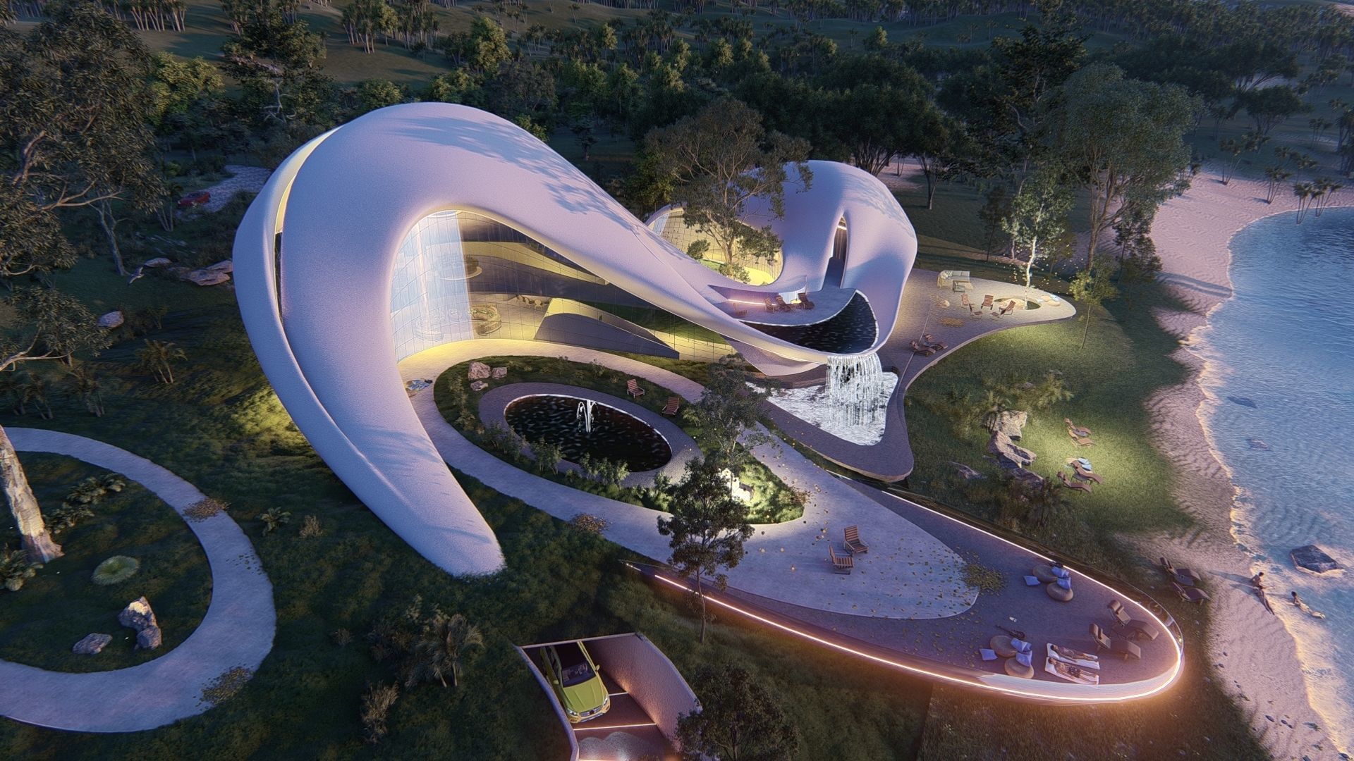 Organic architecture beach villa house Lumion render Bonus Revit 3D model_24