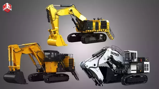 Hydraulic Mining Excavators  3 in 1 3D Model Collection