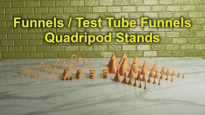 3D Print Ready Funnels Test Tube Funnels Quadripod Stands  3D print model