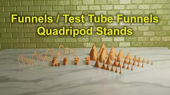 3D Print Ready Funnels Test Tube Funnels Quadripod Stands  3D print model