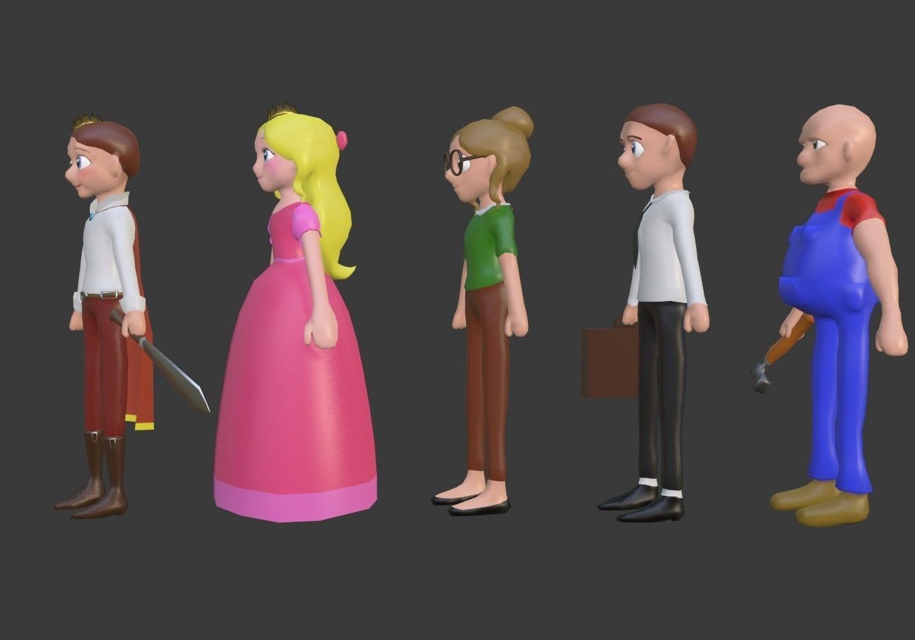 5 cartoon characters package Low-poly 3D model_13