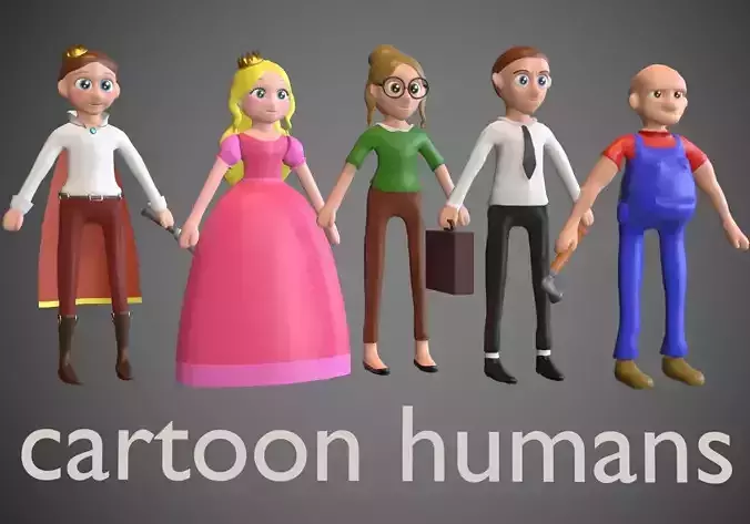5 cartoon characters package Low-poly 3D model