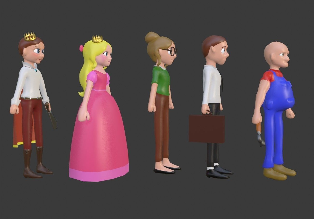 5 cartoon characters package Low-poly 3D model_12