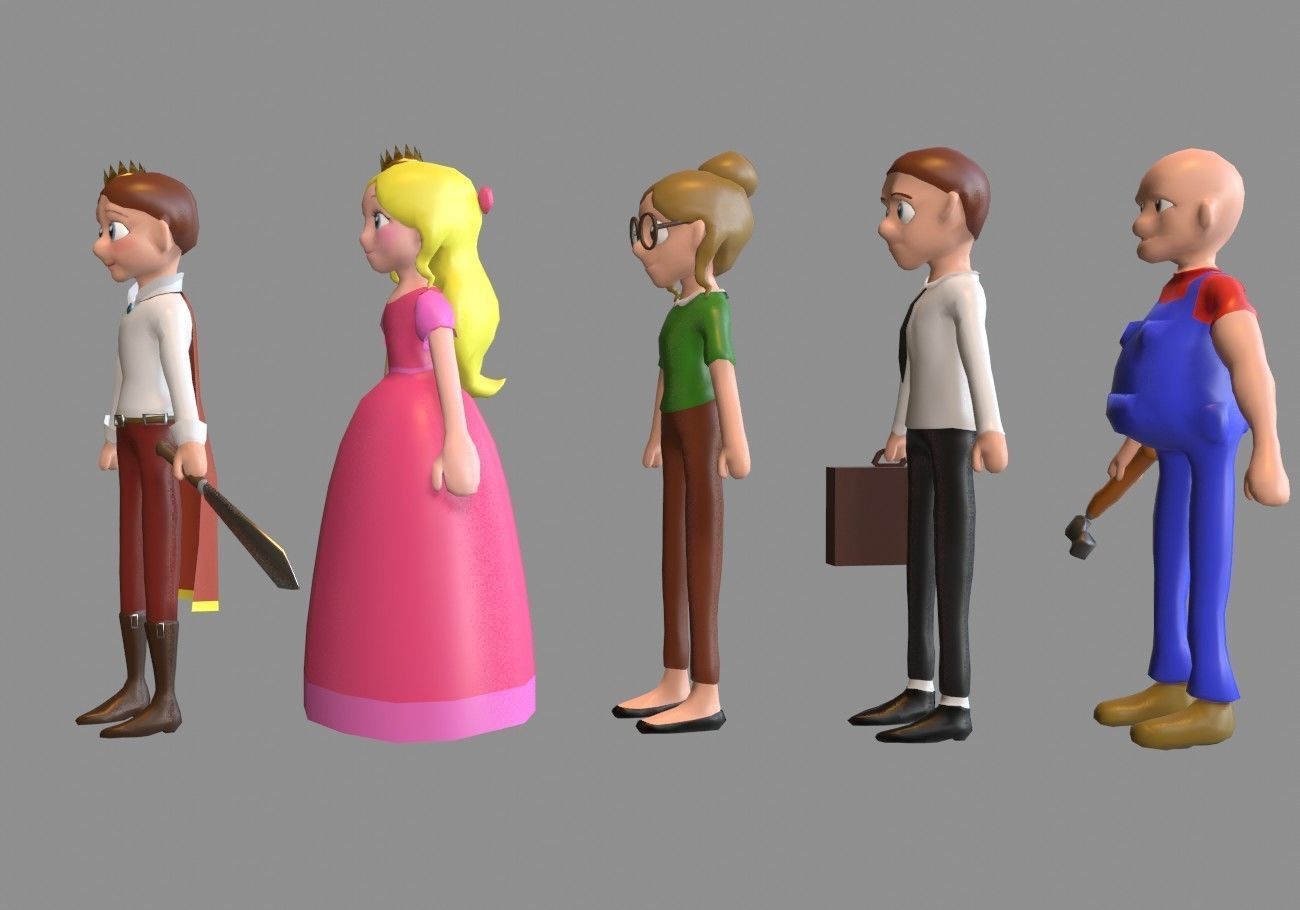 5 cartoon characters package Low-poly 3D model_3