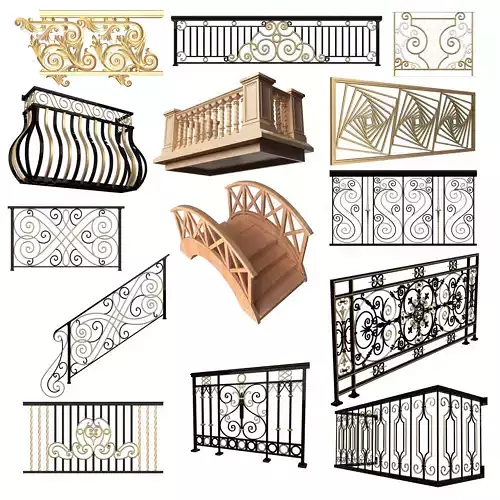 Railing Balcony and  Footbridge Collection Low-poly 3D model