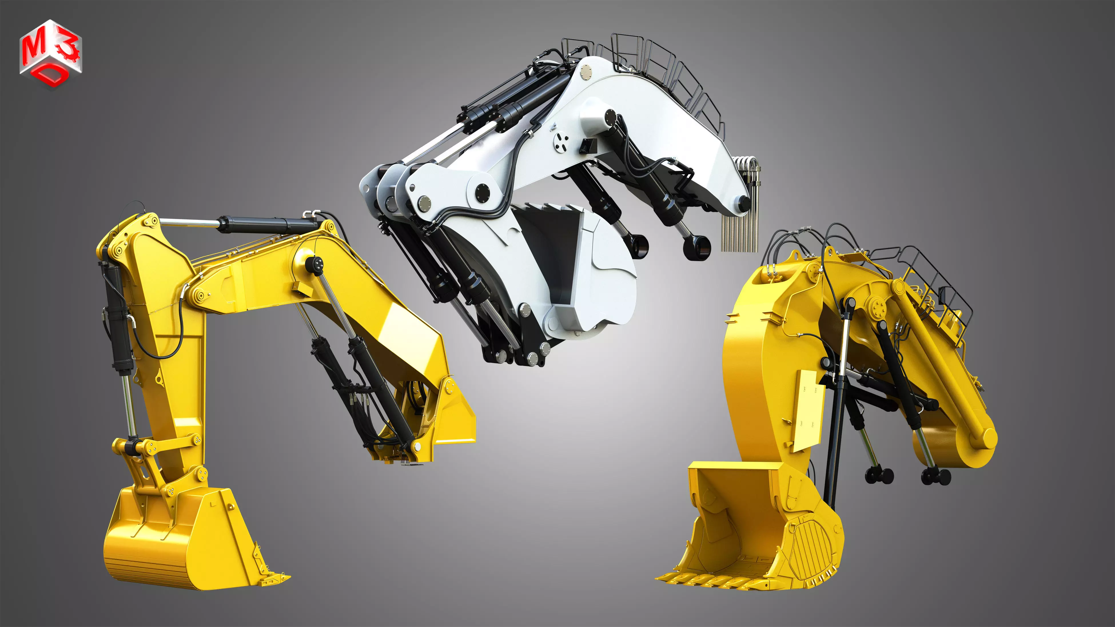 Hydraulic Excavator Cranes and Buckets  3 in 1 3D Model Collection_0