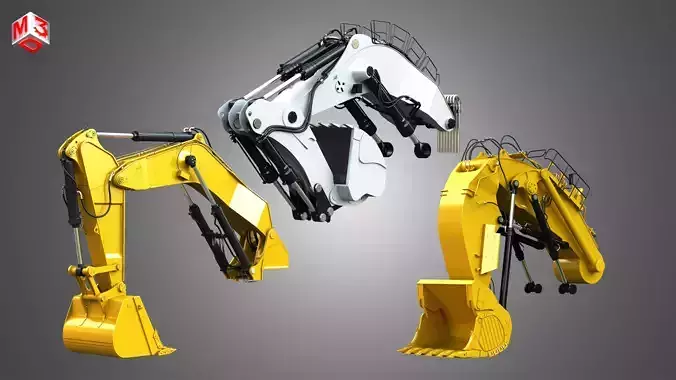 Hydraulic Excavator Cranes and Buckets  3 in 1 3D Model Collection