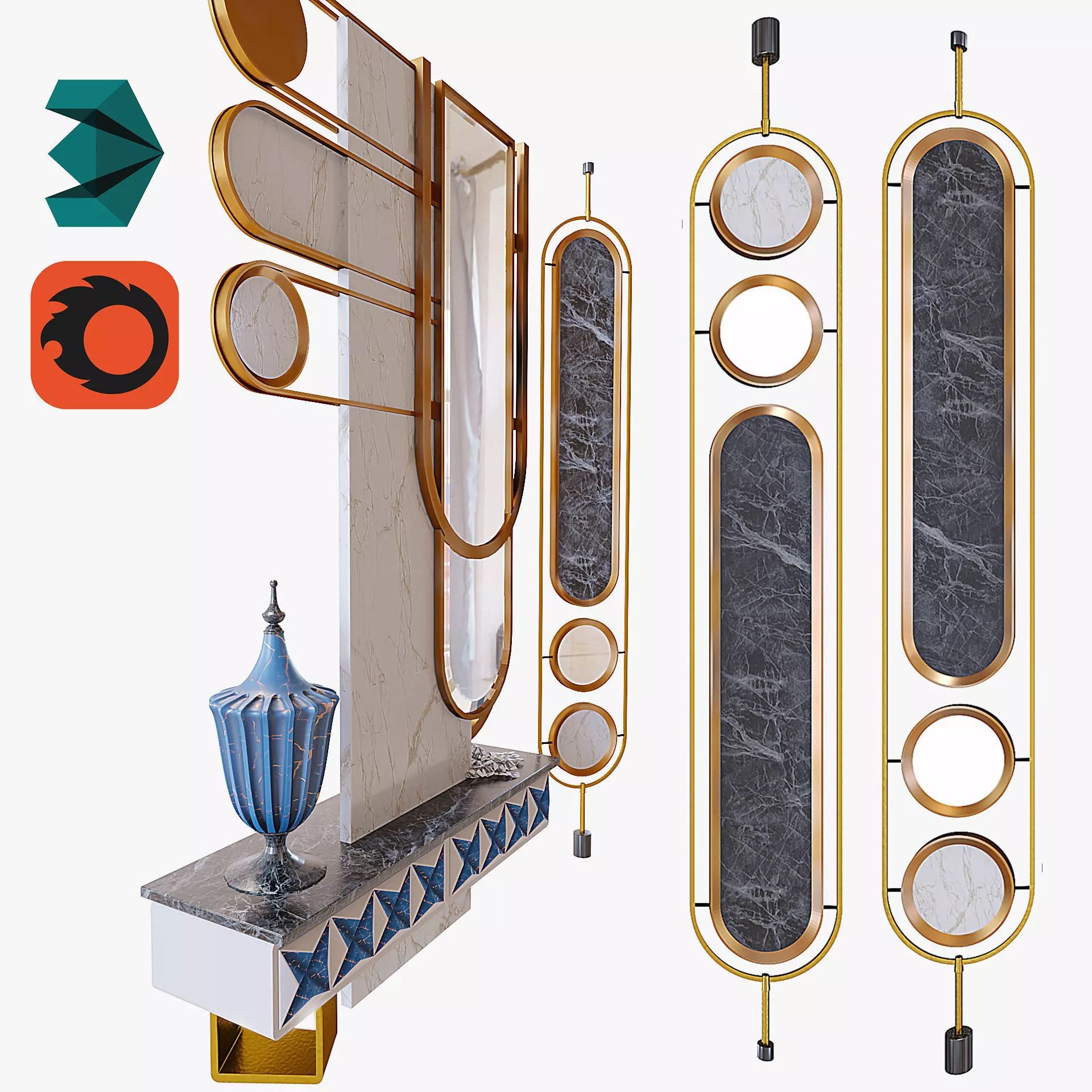 Chest of Drawers and Mirror Low-poly 3D model