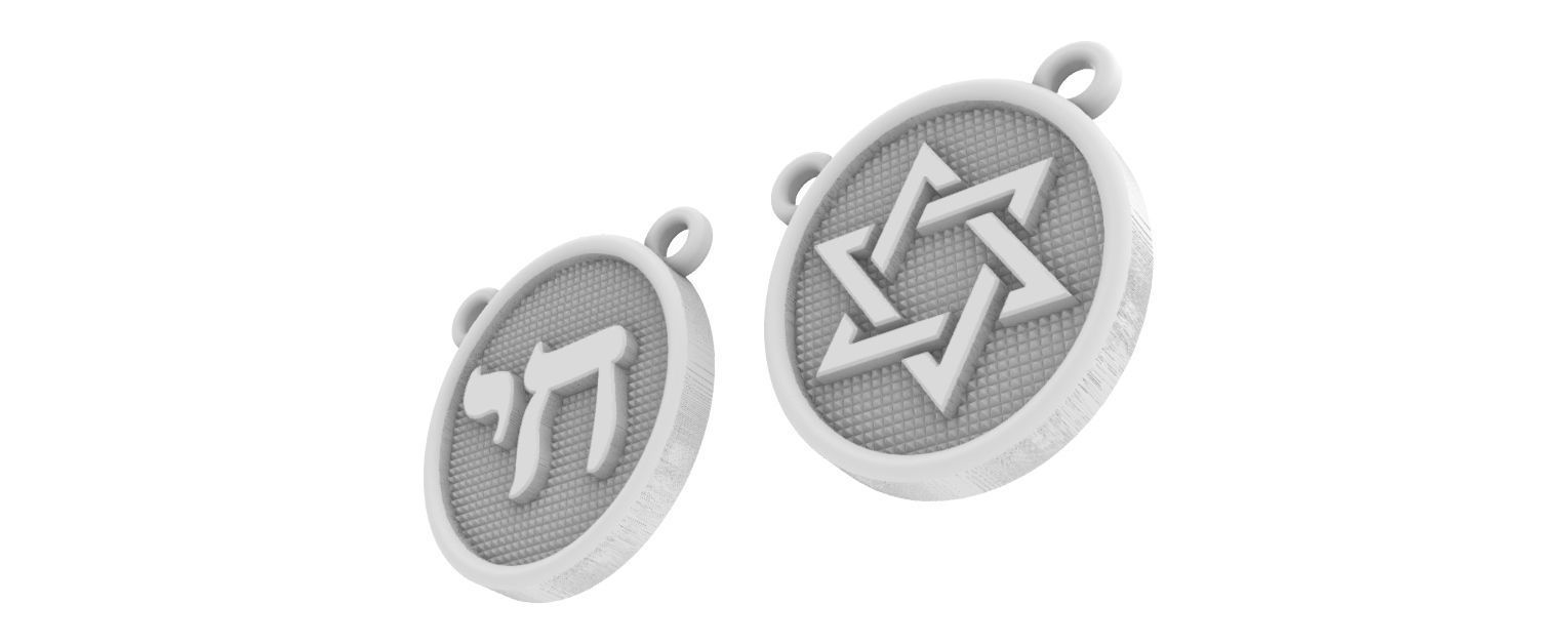 Jewish scapular Chai and David Star  3D print model_8