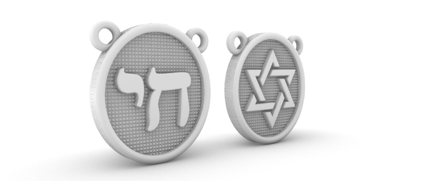 Jewish scapular Chai and David Star  3D print model_1
