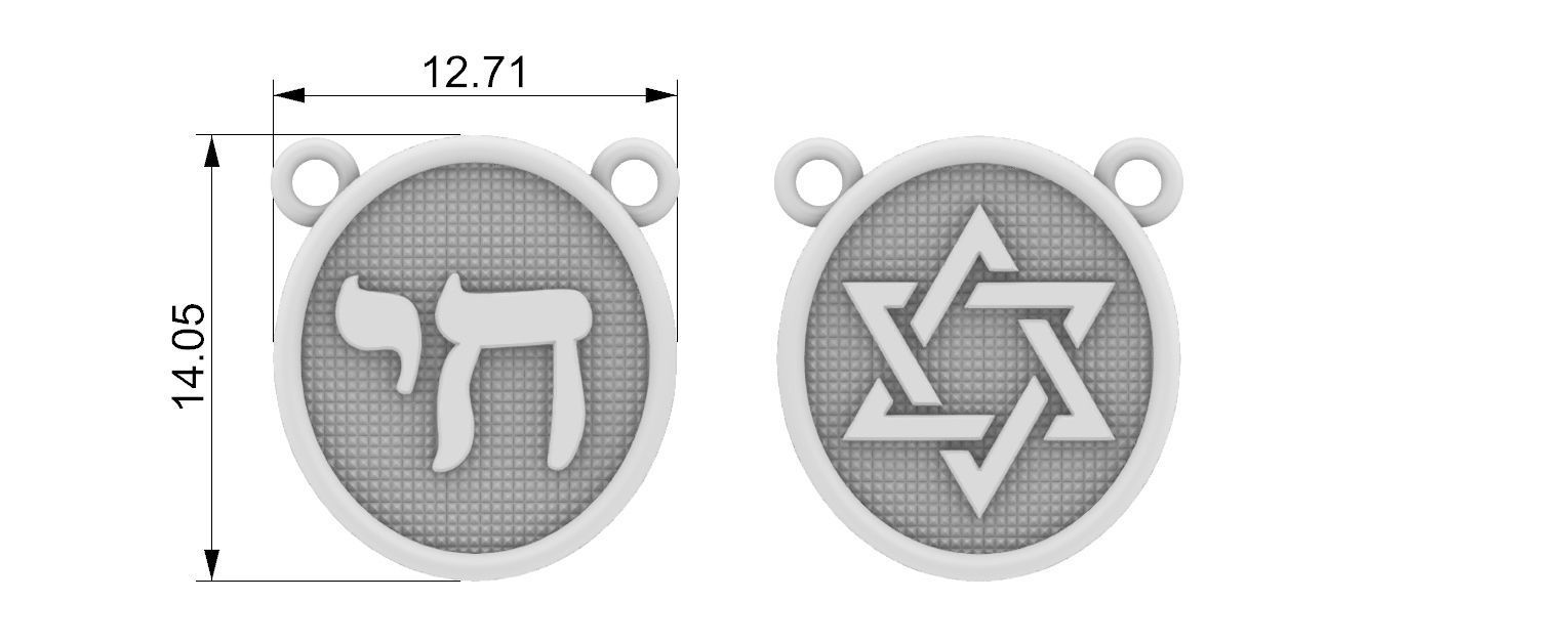 Jewish scapular Chai and David Star  3D print model_12