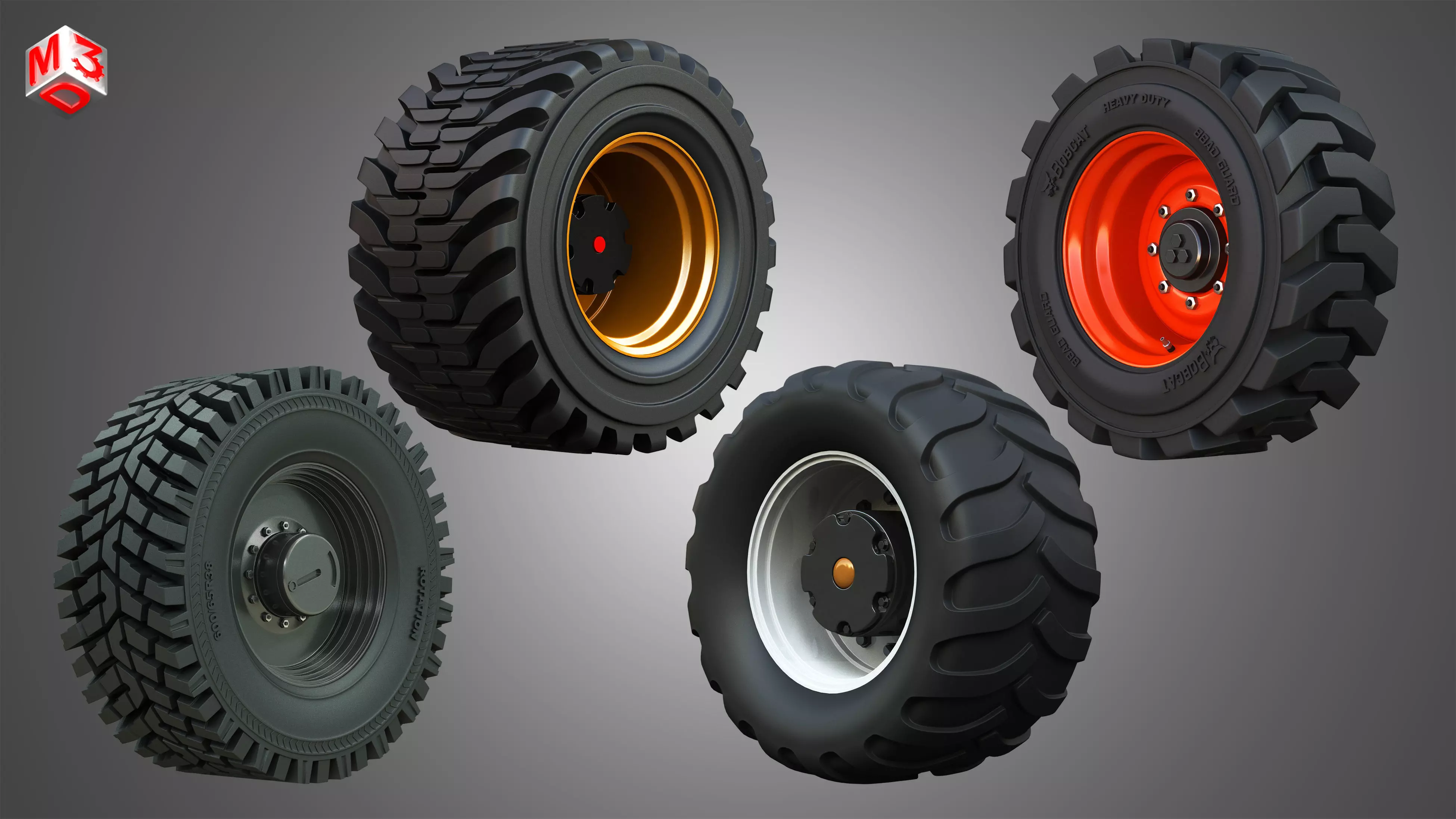 Industrial Wheels and Tires  4 in 1 3D Model Collection_0