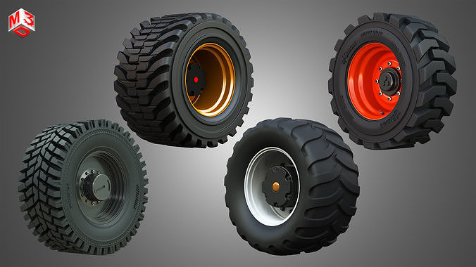 Industrial Wheels and Tires  4 in 1 3D Model Collection