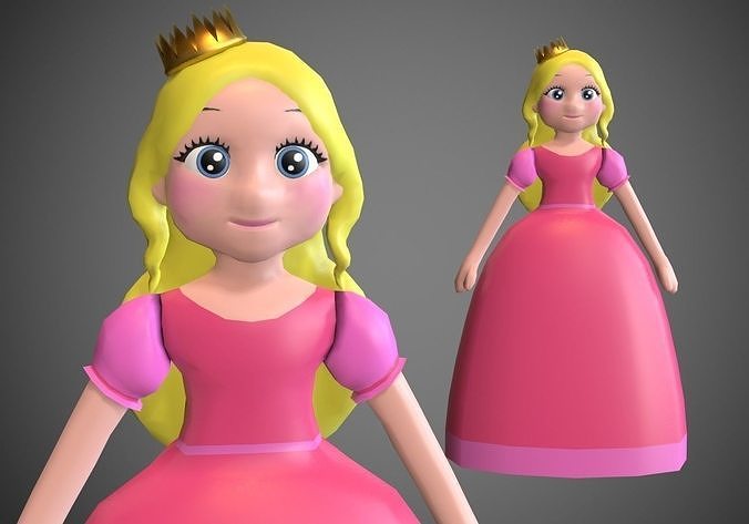 little princess in pink Low-poly 3D model