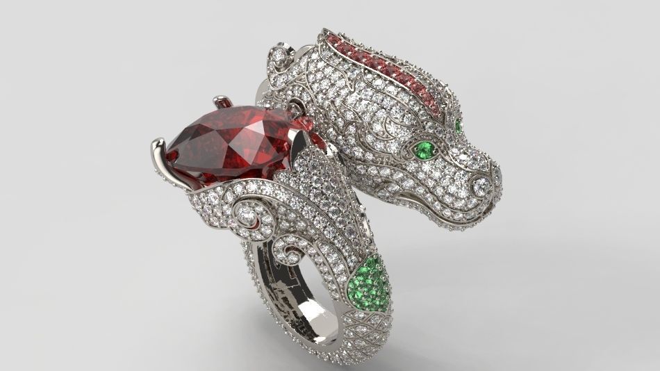 Dragon diamond ring 3D print model_6