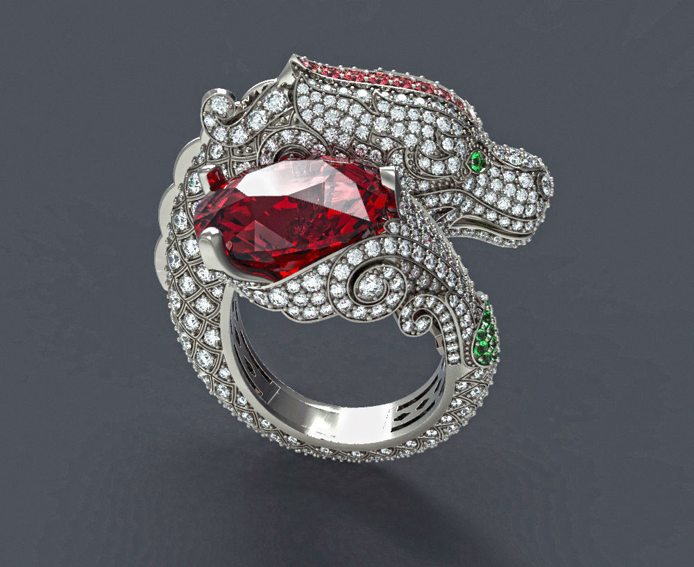 Dragon diamond ring 3D print model_5