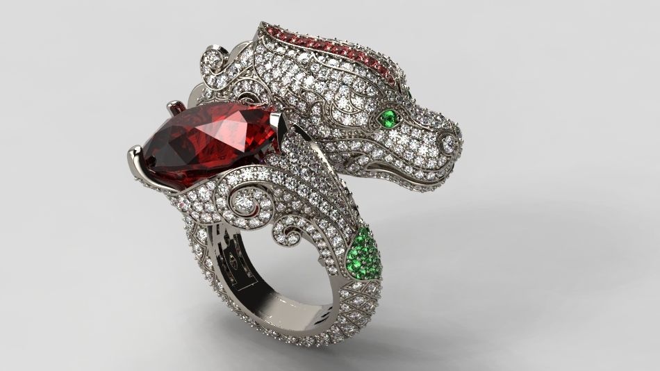Dragon diamond ring 3D print model_7