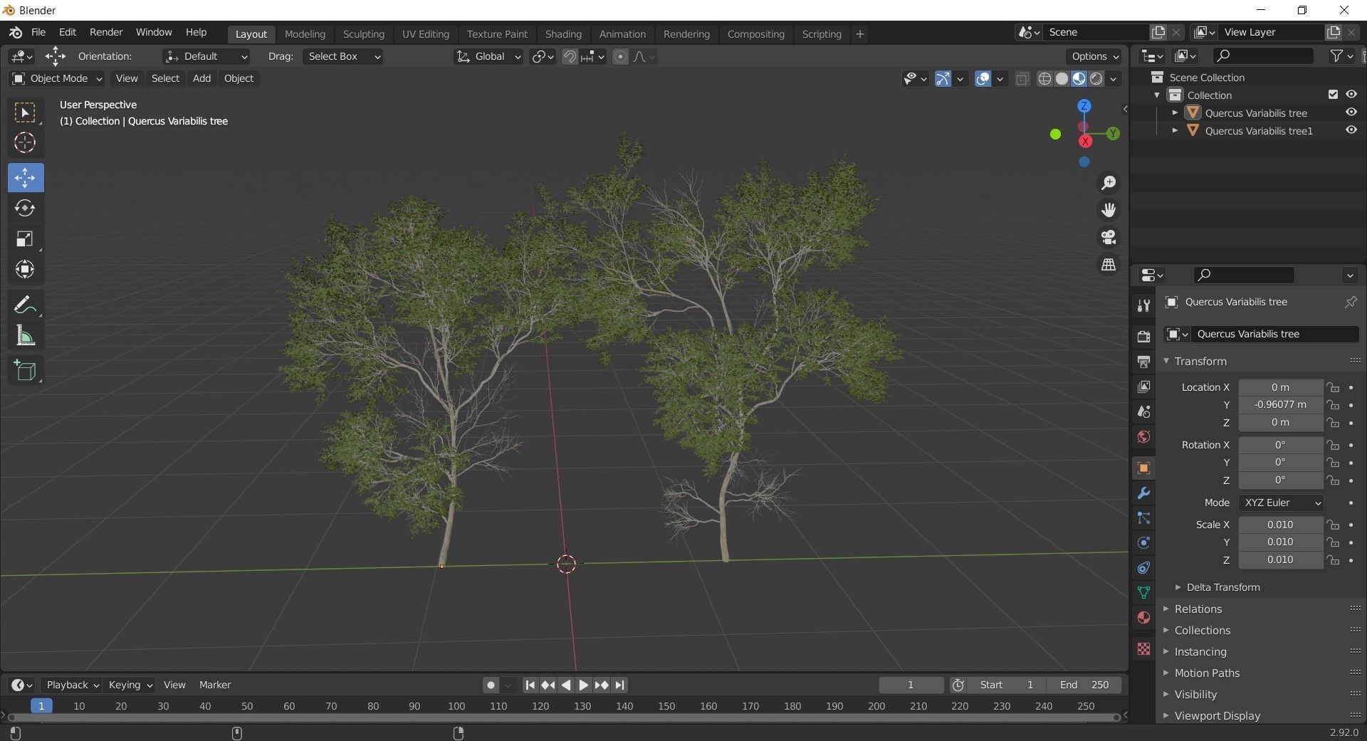 Quercus Variabilis 2 tree 3D model_4