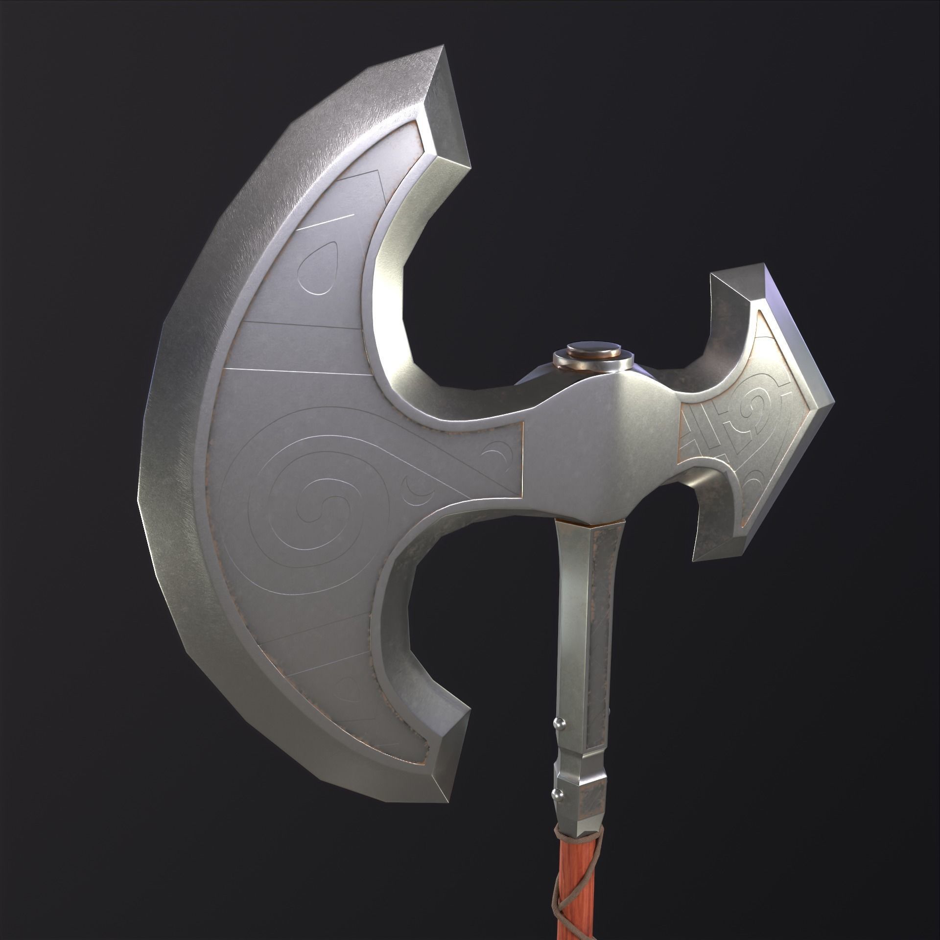 Battle axe game-ready Low-poly 3D model_3
