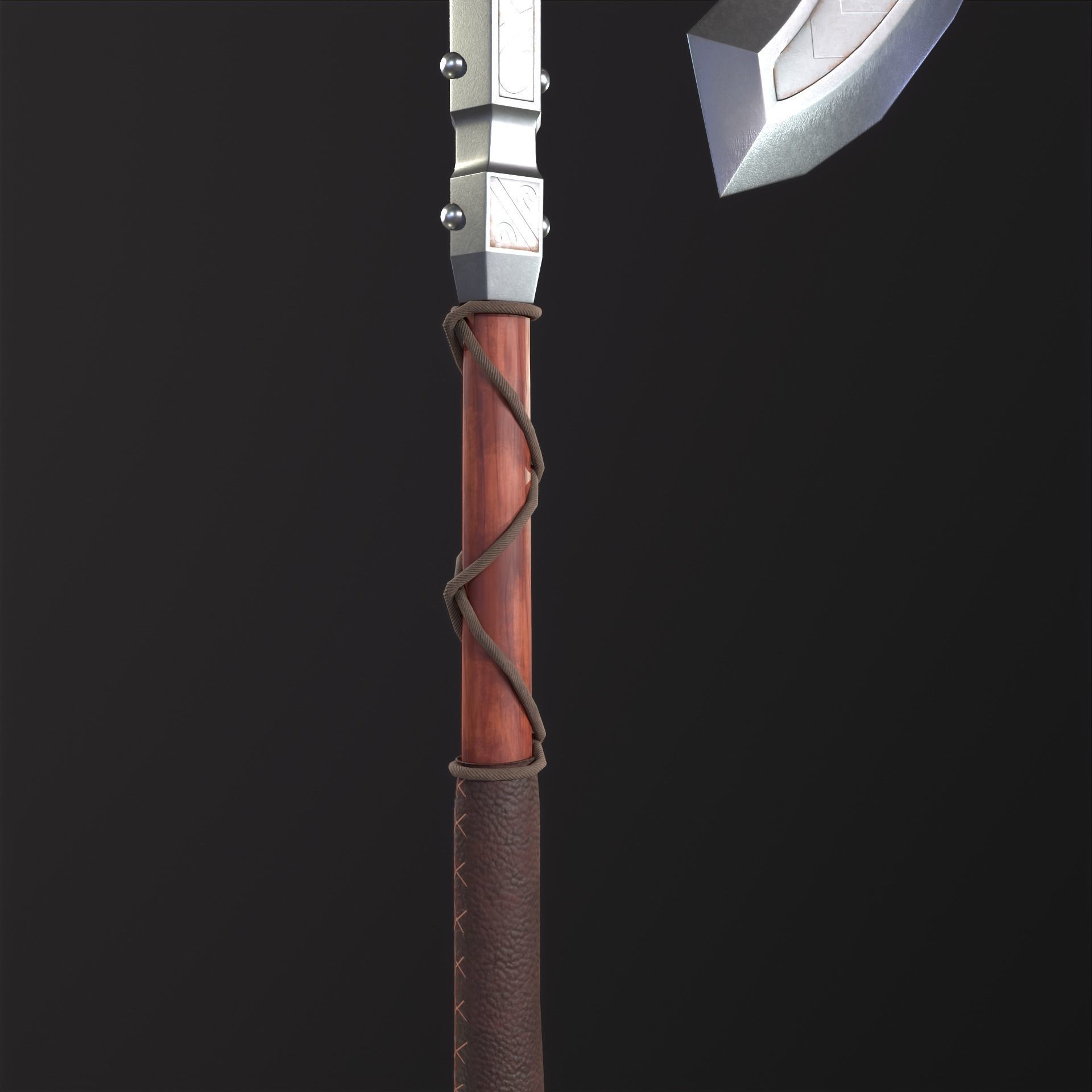 Battle axe game-ready Low-poly 3D model_4