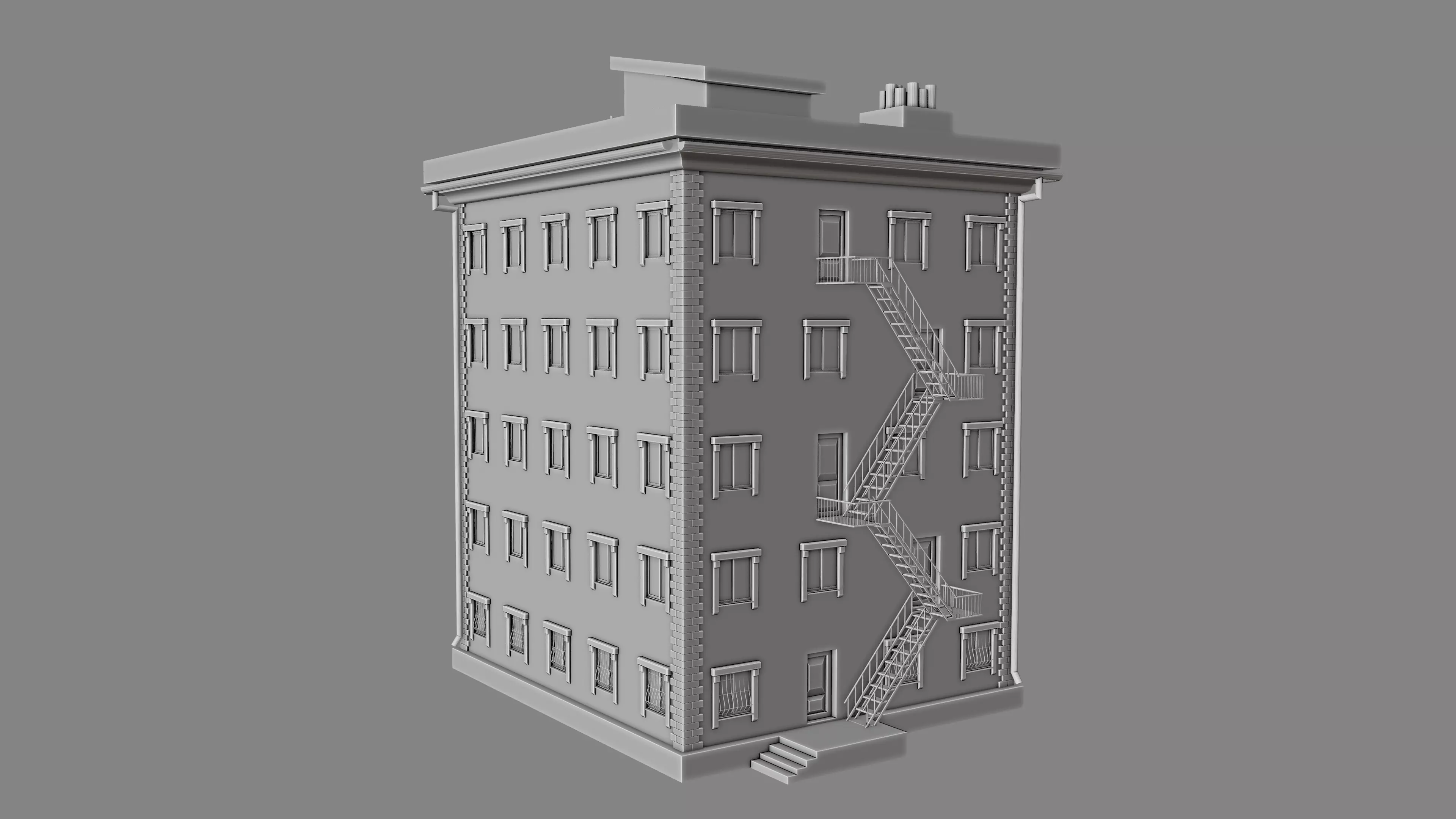 House apartment building with fire escape Free 3D model