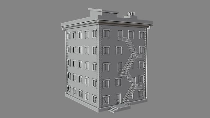 House apartment building with fire escape Free 3D model