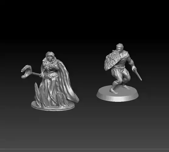 Warrior and sorcerer miniature 32mm  with base