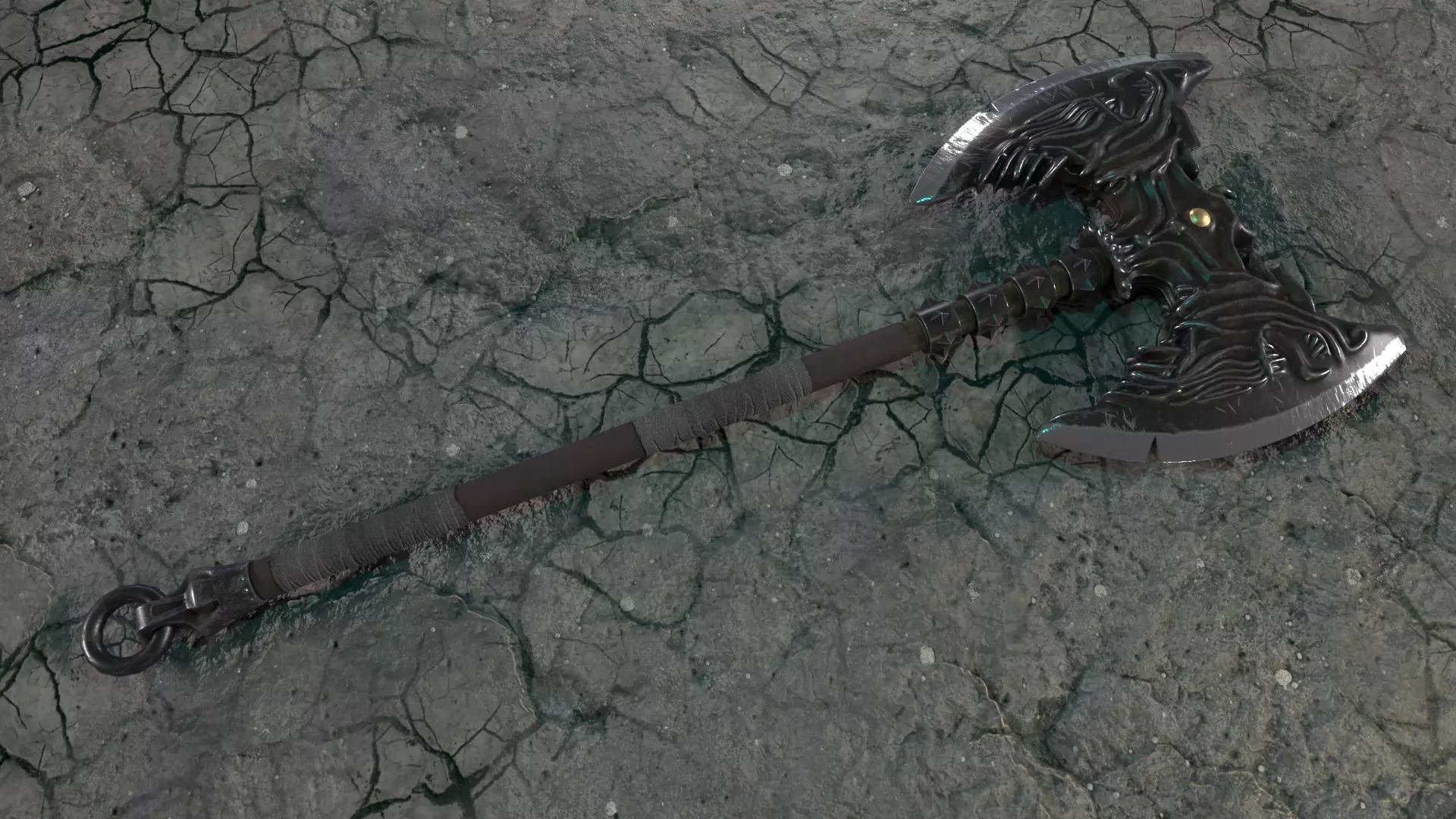 Battle double-sided axe 3D model_0