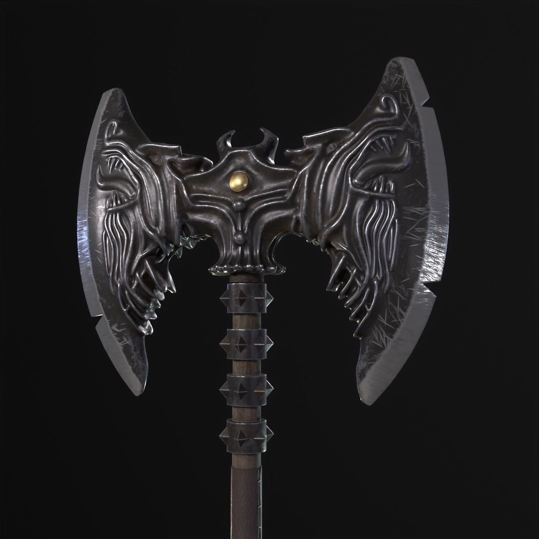 Battle double-sided axe 3D model_3
