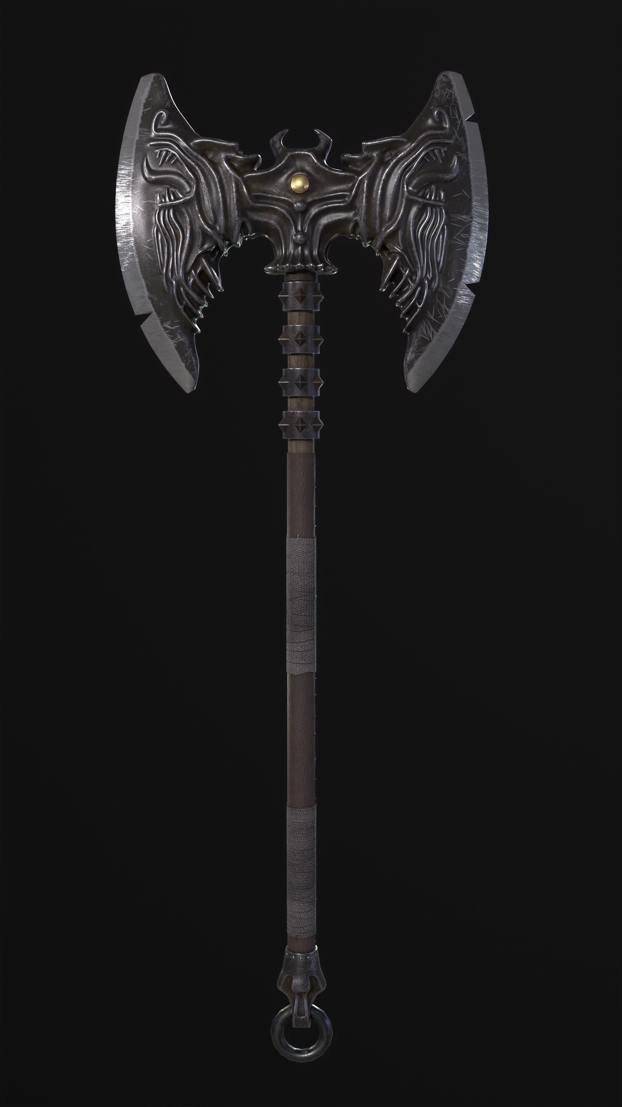 Battle double-sided axe 3D model_2