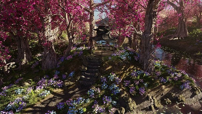 Japanese Gazebo Scene 3D model 5