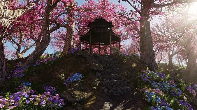 Japanese Gazebo Scene 3D model 4